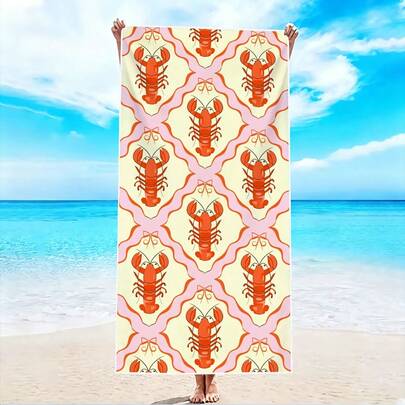 1 khăn tắm biển cỡ lớn họa tiết tôm hùm, mềm mại, nhanh khô, sang trọng, thích hợp cho hồ bơi, du lịch, cắm trại, yoga, phòng tập thể dục, phụ kiện bãi biển mùa hè thiết yếu, quà tặng cho người lớn, quà tặng cho bạn bè