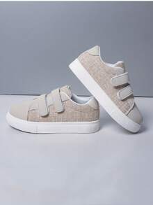 Kids' New Solid Color Hook And Loop Low-Top Casual Sneakers - Khaki - View 2