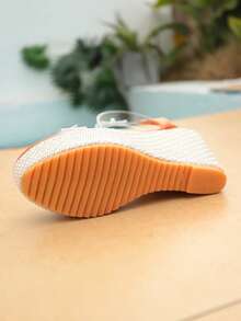 Women's Transparent Rhinestone Butterfly Wedge Sandals, Open Toe Woven Texture High Heel, Summer Party Beach Holiday Shoes - Orange-red - View 9