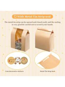30pcs Kraft Paper Sourdough Bread Bags, 14"X8.3"X3.5", With Foil Twist Tie Closure And Transparent Front Window, Includes 36 Label Sealing Stickers, Suitable For Homemade Baked Goods Storage And Gift Giving - View 8