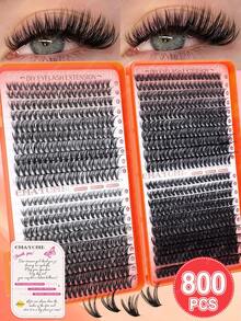 800/740/720 DIY仿貂毛假睫毛，C/D卷度，10D+20D+30D+40D/50D+60D+80D+100D/80D+100D+120D+150D，手工制作，可重复使用，蓬松浓密单根假睫毛套装，轻盈美睫，浓密型假睫毛，隐形眼镜佩戴者适用 - 亮橙色 - 查看 17