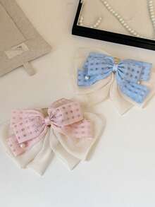 1 chiếc kẹp tóc đuôi ngựa nơ kẻ caro mới, phụ kiện tóc tươi tắn, dễ thương cho bé gái đi học. - Nhiều màu - Xem 2