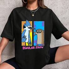 Unisex Pure Cotton T-Shirts, Regular Show With Hi With Mordecai And Rigby T-Shirts, Regular Show Series Shirts As Fan Gifts, Regular Show Series Retro Shirts, Regular Show Series Cartoon Shirts, Suitable For Summer And Spring Wear, Unisex Printed T-Shirts, Exquisitely Designed, Summer Essentials, Easy To Match, Showcasing Your Style. - Black - View 1