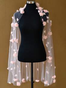 1 Tiers 3D Flower Bridal Veil With Comb Wedding Accessories For Bride Romantic Wedding Veil - 桃紅色 - 查看 5