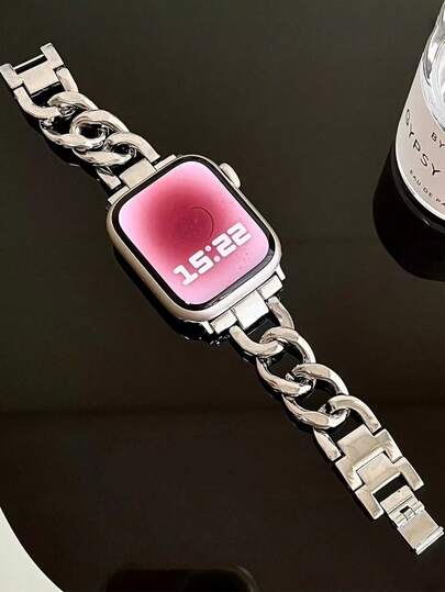 1 pieza Banda de metal plateado compatible con Apple Watch 38/40/41/42/44/45/46mm, unisex, compatible con Apple Watch Series 1-11, accesorio de playa de verano