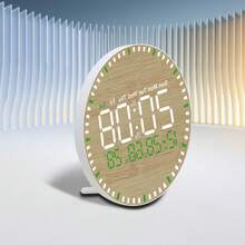 Bamboo Design LED Electronic Clock, Remote Control Desk Clock, Time Display, Table Ornament, Digital Display Electronic Clock. - 白色 - 查看 4