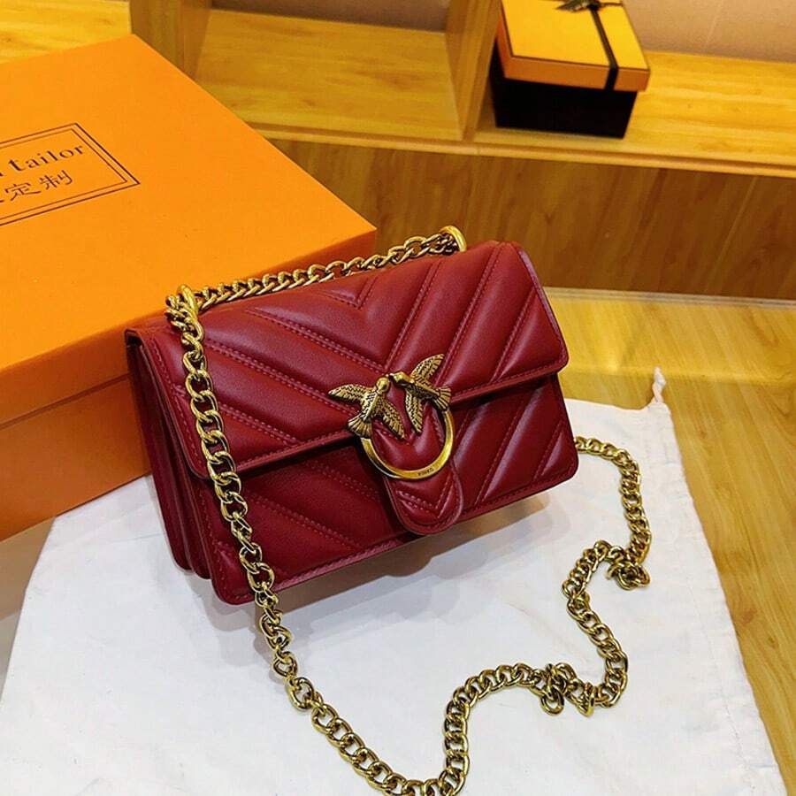 Women's Bags, Exclusive Niche Luxury Shoulder Bag With Swallow Motif, Elegant Shoulder Bag With Chain Strap, Double Swallow Design. - 紅色 - 查看 1