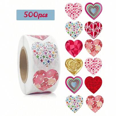 500 miếng/cuộn sticker hình trái tim bóng, kích thước 1 inch, thích hợp cho Ngày Valentine, Ngày của Mẹ, đám cưới, trang trí phong bì & bao bì quà tặng, quà tặng Phục Sinh cho giáo viên, tựu trường, Ngày Valentine.