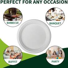 Bộ 7/25/50/100 đĩa giấy trắng phân hủy sinh học, dày 10 inch, làm từ sợi mía tự nhiên, không tẩy trắng, hình tròn. Thích hợp cho bữa ăn hàng ngày, nhà hàng, họp mặt gia đình, sự kiện đặc biệt, tiệc tùng, đám cưới, v.v. - trắng - Xem 9