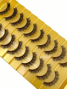 10对裸色柔软蓬松自然3D仿貂毛假睫毛套装，短款仿貂毛假睫毛，自然妆效，可重复使用，日常佩戴 - 黑色 - 查看 2