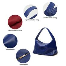 1 pieza Bolso de mujer de piel de PU tipo hobo, bolso de hombro pequeño, bolso bandolera holgado, bolso bandolera en forma de media luna minimalista con correa ajustable. Este bolso es la mejor opción para el trabajo, citas, fiestas, noches, compras, viajes, playa y otras actividades de las mujeres. También es un gran regalo para amigos, familiares, cumpleaños y otras ocasiones como el Día de San Valentín, el Día de la Madre, Navidad y graduación. - azul real - Ver 5