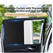 Summer Magnetic Car Window Curtain, Titanium Silver Fabric, Full Blackout, UV Protection, Heat Insulation, Privacy Sunshade, Easy Installation, Universal Fit For Sedan, SUV, Truck - A - View 2