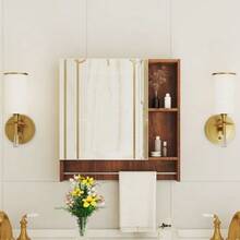 Walnut-Colored Bathroom Cabinet Made Of MDF, With Mirror And Open Shelves – Practical Bathroom Mirror Cabinet - A - 查看 4