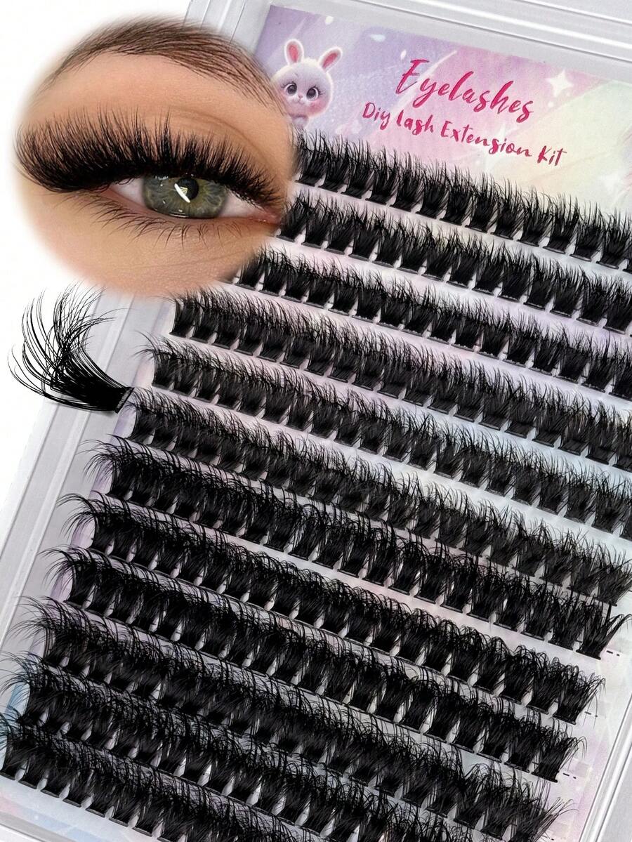 Hinarin 240 Pcs D Curl Lash Extensions 80D Volume Individual Lashes Extension 10-16mm Mixed Fluffy Handmade Faux Mink Cluster Eyelashes Soft Waterproof Clusters Eyelashes Extensions For Party Club Makeup False Eyelashes Fake Lashes