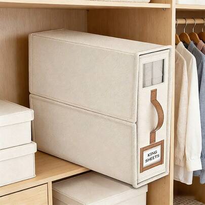 Foldable Closet Storage Bags Set With Leather Handles, Suitable For T-Shirts, Pants, Winter Clothes, Dresses, Shirts, Jumpsuits, Spring Outfits, Minimalist Style, Summer Tops Storage, Home Decor, Wardrobe Organizer, Travel Essentials, Storage Containers, Dorm Necessities