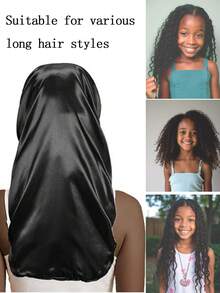Mũ trùm tóc dài bằng satin cho bé gái từ A đến Z, có dây chun, bảo vệ tóc tết dài, tóc xoăn và tóc giả khi ngủ. - màu đen - Xem 2