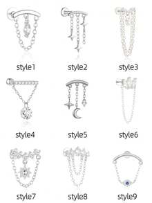 1 pieza Pendiente de oreja tipo cuff de plata de ley 925 con cadena y pendiente de diamante, pendiente para cartílago de la oreja, pendiente para lóbulo de la oreja, pendiente tipo cuff para mujeres - Dorado - Ver 16
