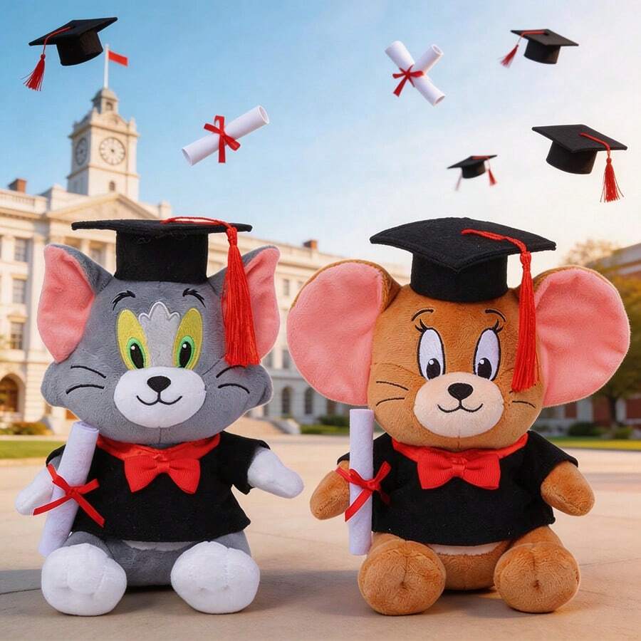 TOM AND JERRY. 新款20厘米博士毛绒玩具，可爱卡通电影医生造型，身着医生服装，生日毕业季礼物 - 彩色 - 查看 1