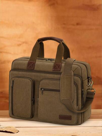Maletín de lona para hombres, bolso de mensajero para portátil de 15.6 pulgadas, bolso de ordenador vintage resistente al agua, bolso de hombro, bolso de mano, adecuado para el trabajo, la universidad y los viajes