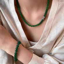 Bridal Fashion Necklaces - 6mm Green Chalcedony Necklace, 45cm (screw Clasp) - View 3