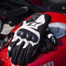Alpinestars SMX-1 AIR V2 摩托车手套，超细纤维皮革碳纤维材质，适用于骑行、摩托车、越野摩托车、自行车，透气防护，耐磨，触屏操作，男女通用 - 白色 - 查看 10
