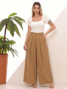 Women's Wide Leg High Waist Wide Leg Pants - 卡其色 - 查看 8