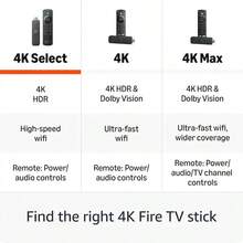 Amazon Fire TV Stick - 4K Select (Newest Model) Streaming Device, Streaming In 4K, AI-Powered Search, 8GB, Free & Live TV - Black - US A Type Plug(110-127V) - View 3
