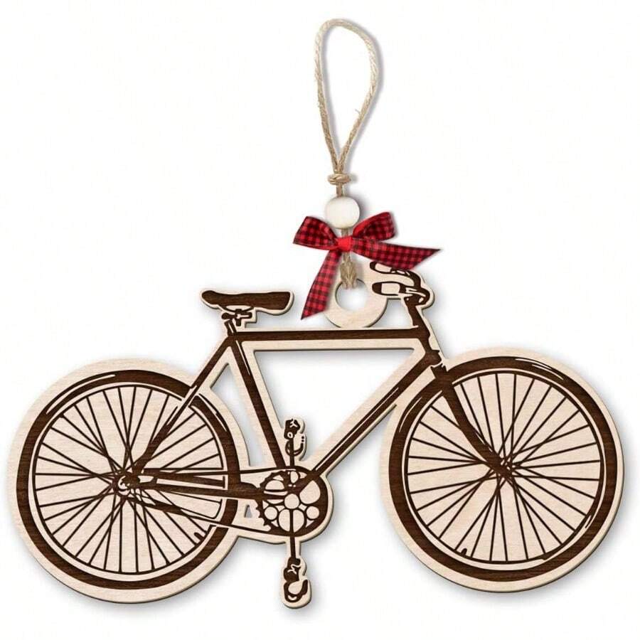 Wooden Ornaments Tree, Cute Bike Shaped Xmas Ornament Decoration, Rider Cycling Ornament Holiday Keepsake Gifts Sport Cycling/Biking Lovers, Cyclists, Riders, Bikers - Initial - View 1
