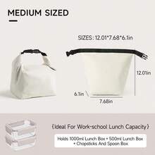 1pc Portable Insulated Lunch Bag, Reusable Canvas Tote, Leakproof Thermal Lunch Box Bag - Multicolor - View 11
