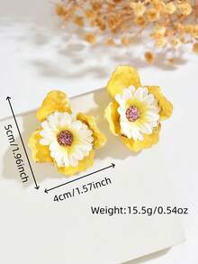 1 Pasang Anting Rumbai Bunga Kain Rafia Gaya Mori yang Manis dan Segar, Cocok untuk Liburan dan Pemakaian Sehari-hari Wanita - Kuning - View 4