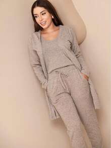 Women's Lanzinha 3-Piece Set: Tank Top, Cardigan, And Pants - 沙米色 - 查看 3