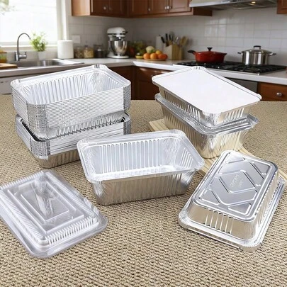 20 pièces Boîtes à repas rectangulaires jetables en épais papier d'aluminium, contenants à emporter, résistants à la chaleur pour le four et la friteuse à air