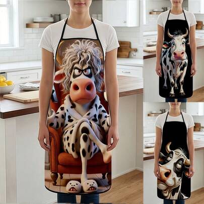 1 chiếc tạp dề bằng polyester họa tiết động vật, thích hợp cho nấu ăn, làm bánh và làm vườn - có thể dùng làm trang phục trong nhà bếp và phòng ăn.