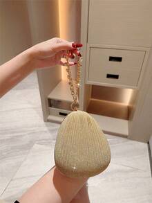 1 Stück Tasche "Mondscheinabend", goldenes metallisches Knitterbox-Design Abendtasche, Luxus Kristallkette, geeignet für Party, Abendkleid, Abschlussball, Graduation, Braut, Party, Hochzeit - Gold - Übersicht 2