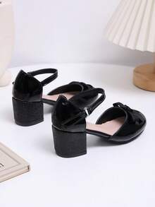 1 Pair Spring/Summer New Children's Bowknot Semi-High Heel Princess Shoes, Please Purchase Based On Insole Length, Buy One Size Larger For Large/Wide Feet - Black - View 7