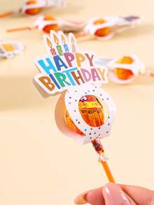 24入生日棒棒糖卡片夾，卡通彩色圓點蛋糕圖案生日快樂棒棒糖裝飾夾紙卡，生日派對裝飾，生日派對用品 - 彩色 - 查看 7