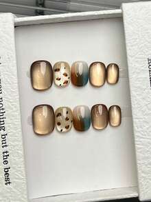 10 Peças Unhas Feitas à Mão Quadradas e Redondas, Unhas Acrílicas Coladas, Curtas e Médias, Minimalismo Marrom, Unhas Brilhantes de Olho de Gato, Padrão de Leopardo Verde e Marrom Degradê, Unhas Elegantes e Simples Artesanais de Luxo para a Primavera, Unhas de Verão, Estilo Moderno, Unhas Versáteis DIY para Festa, Uso Diário e Encontros, Praia e Férias Tropicais, Reutilizáveis, para Mulheres e Meninas como Presente, Suprimentos de Unhas - Multicolorido - Visão 19