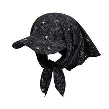 Vintage Dark Aesthetic Star Embroidered Bandana Baseball Cap, Tie Up Brim Hat, Ins  Grunge Sun Hat For Girls Outdoor Travel & Photo, Edgy Unique Face Framing Headwear - Bầu trời đầy sao - Màu đen - Xem 5