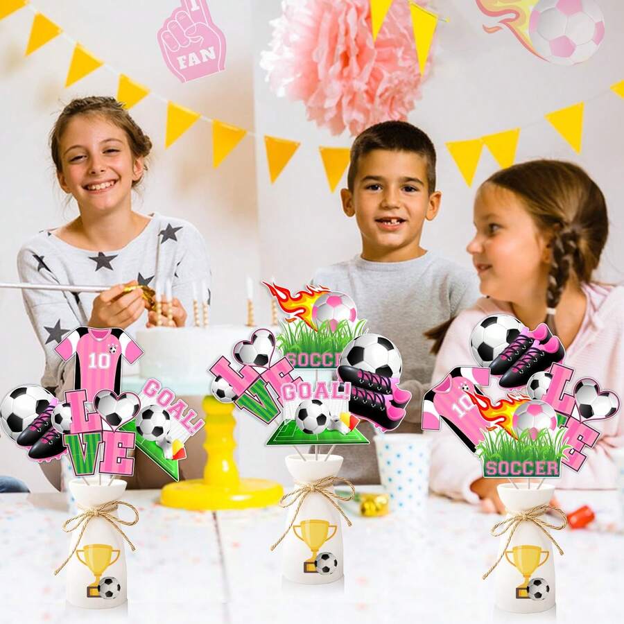 6 piezas de varitas de papel para bautizo de bebé, baño, revelación de género, fiesta de cumpleaños de fútbol rosa, decoraciones para fiesta con tema deportivo, centro de mesa - Multicolor - Ver 1