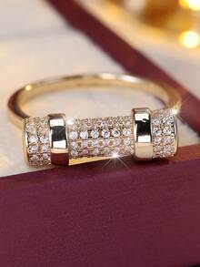 1pc Luxury Fully Paved Cylindrical Ring, Niche Design Delicate Band, Versatile Commuting Accessory - Ring - View 10