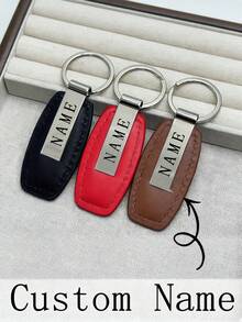 1pc Customized Fashion Metal & PU Leather Keychain, Can Customize Logo And Name, Suitable For Car And Motorcycle Keys, Ideal Gift For Mother's Day, Back To School, Father's Day - Multicolor - View 2