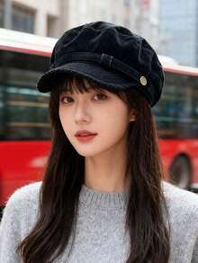 New Beret Hat, Autumn And Winter Vintage Navy Style Hat, High-Quality Flat-Top Newsboy Cap, Women's Korean-Style Versatile Solid Color Polyester Hat, Suitable For Autumn And Winter Seasons. - Có - Xem 6