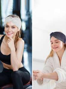 1pc Rhinestone Bohemian Headband, Yoga Sports Elastic Headscarf, Workout Wide Non-Slip Hair Accessory - A - View 9