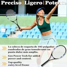 Camewin Raqueta de Tenis para Principiantes 69cm de Largo Área de Golpeo 26x37cm Tensión 35-48 Libras 310g Color Amarillo y Negro Incluye Funda y Pelotas Ideal para Iniciantes - Azul - Ver 3