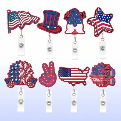 1pc USA Patriotic Glitter Badge Reel With Retractable Alligator Clip, Suitable For Doctors, Nurses, Office Workers, 250th Independence Day Memorial Gift