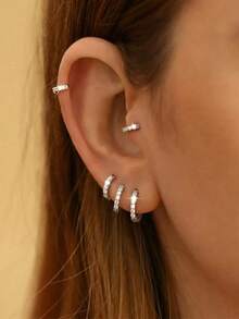 4 Pairs/1 Pair Elegant Earrings For Women, Stainless Steel Hoop Earrings. Gold-Tone Summer Earring Set, Jewelry For Females. Golden Jewelry. Silver Hoop Earrings With Cubic Zirconia, Suitable For Wearing On Cartilage, Earlobe, Helix. These Earrings Are Lightweight And Hypoallergenic (6mm/8mm/10mm/12mm). Suitable For Daily Wear, Parties, Vacations, Swimwear - As Shown - View 3