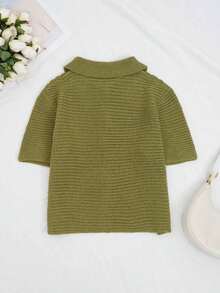 Women's Short Sleeve Button Front Knit Cardigan Sweater With Collar Casual Slim Fit Top Spring - Olive Green - View 6