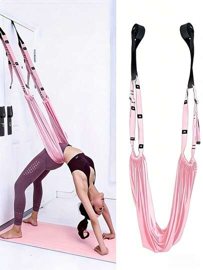 1 bộ dây tập yoga đàn hồi cao, võng yoga trên không đa chức năng, dây yoga hàng không kiểu mới, dây treo yoga, võng yoga treo, đai yoga có móc treo cửa, đai tăng độ dẻo, dụng cụ tập bụng tại nhà, dây tập giãn đàn hồi tập luyện tách chân.