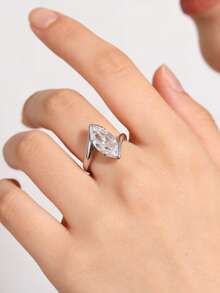 1 chiếc nhẫn nữ thanh lịch đính đá Cubic Zirconia, thích hợp làm quà tặng đám cưới, lễ đính hôn, kỷ niệm, quà tặng ngày Valentine. - Bạc - Xem 8