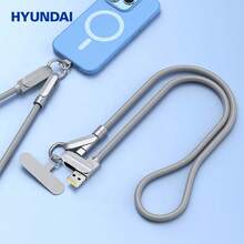 HYUNDAI Zinc Alloy Neckband Charging Cable, 100W Compatible With Apple/Android/Type-C Phones, High-Speed Charging Cable, Strong Tensile Strength, Portable Braided Lanyard Charging Cable. - Sky Gray 1.2m - View 1